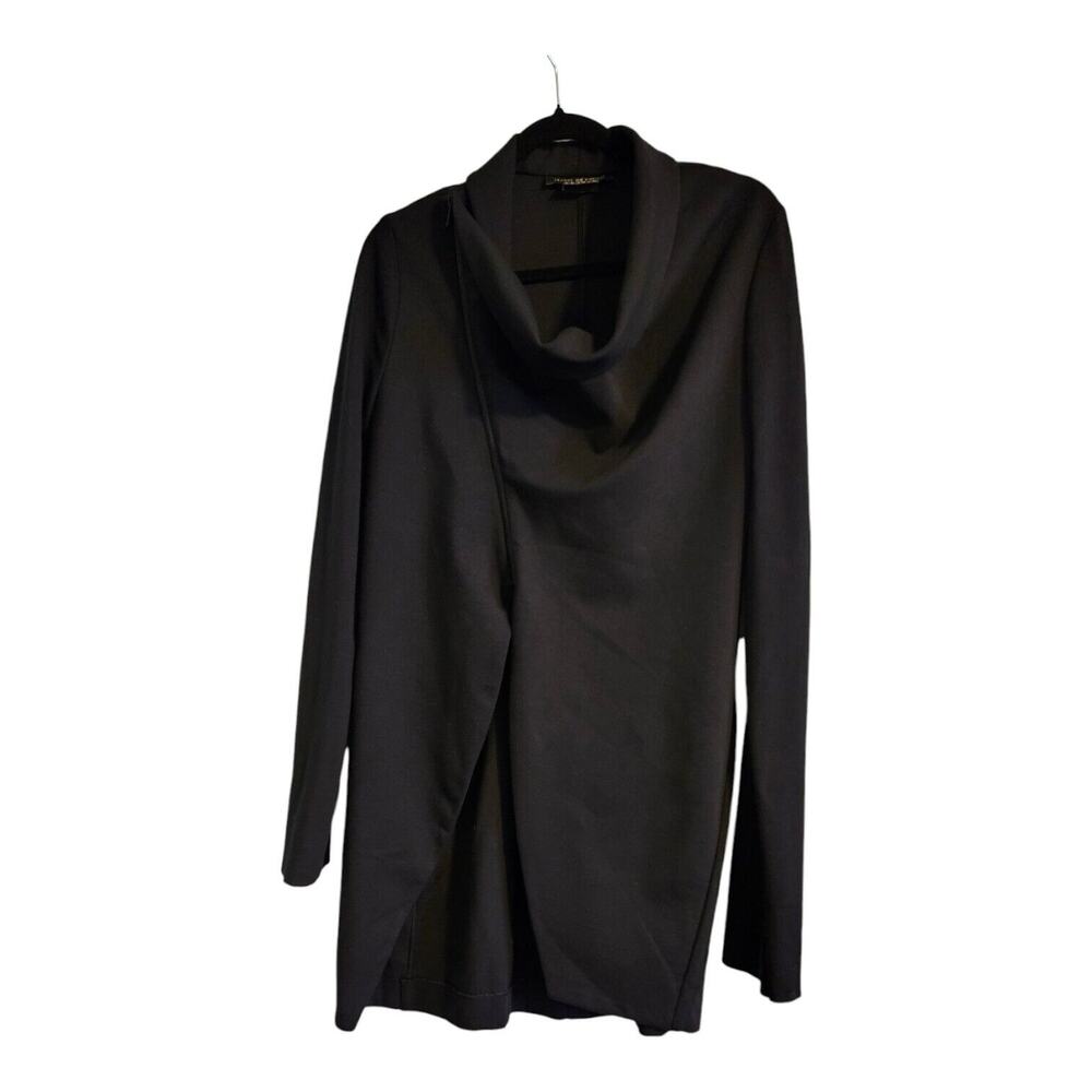 Isabel De Pedro Womens Asymmetrical Zip Over Jacket Black Drape Neck Coat Size 8